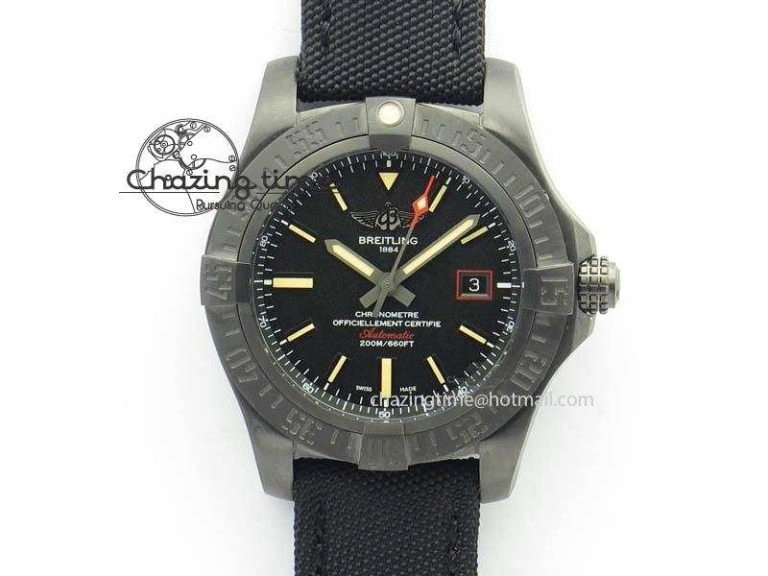 Casual Avenger Seawolf DLC GF 1:1 Best Edition Black Dial On Black Nylon Strap A 5743