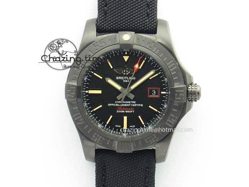 Casual Avenger Seawolf DLC GF 1:1 Best Edition Black Dial On Black Nylon Strap A 5743