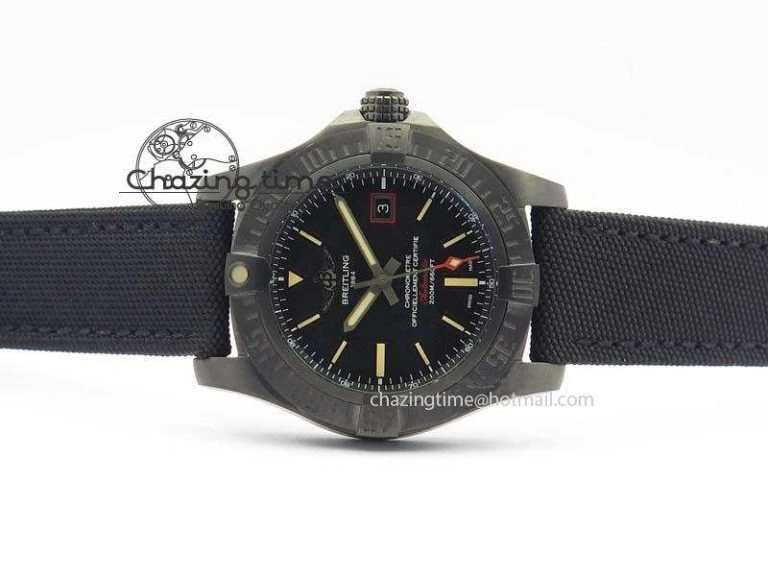 Casual Avenger Seawolf DLC GF 1:1 Best Edition Black Dial On Black Nylon Strap A 5743