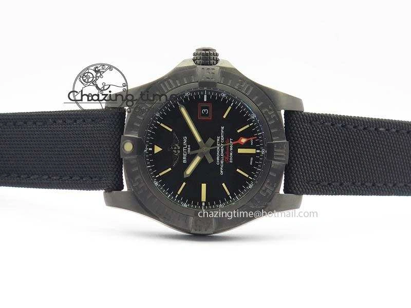 Casual Avenger Seawolf DLC GF 1:1 Best Edition Black Dial On Black Nylon Strap A 5743