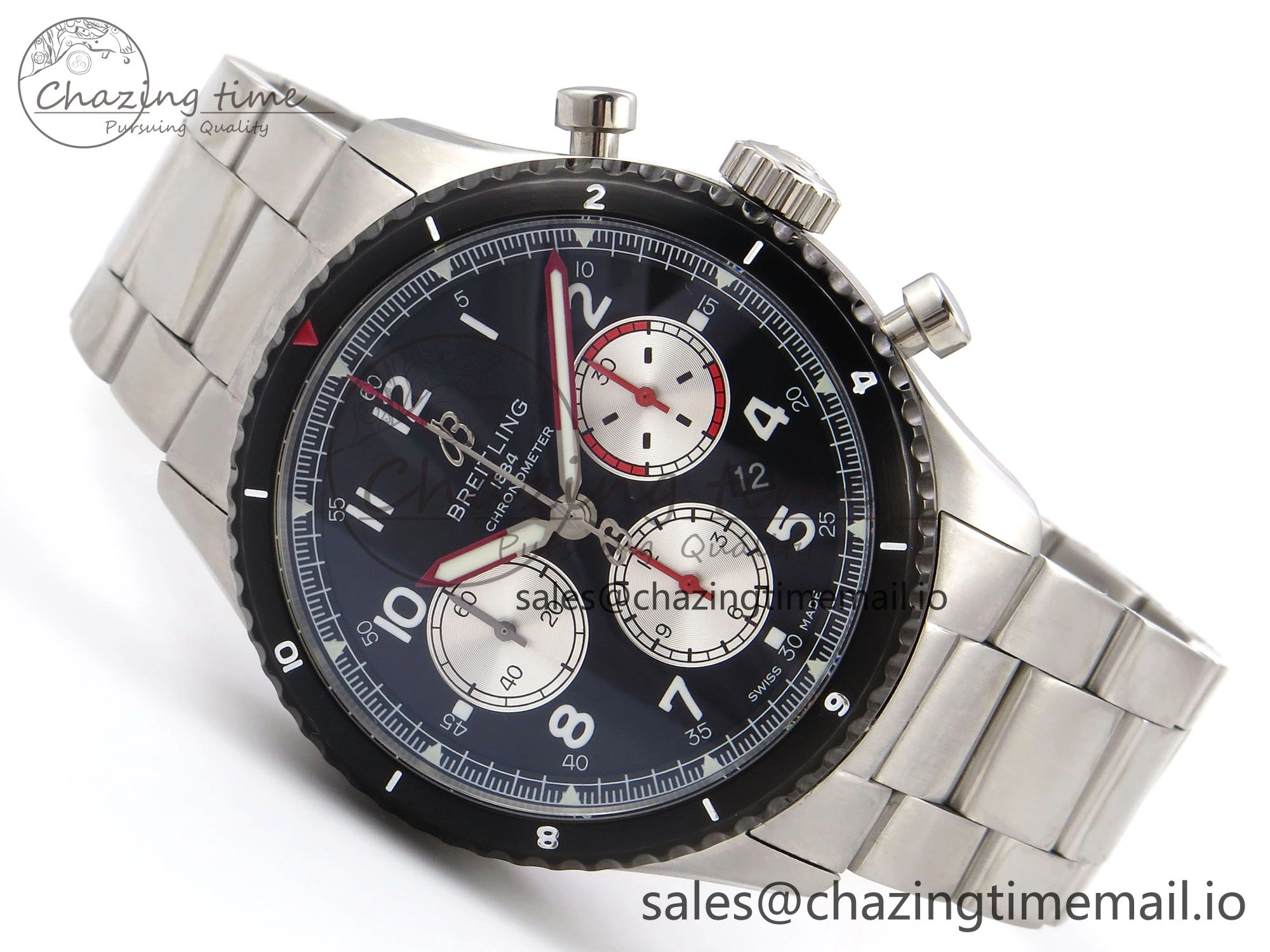 Aviator 8 Chrono SS EF 1:1 Best Edition Black Dial Arabic Bezel on SS Bracelet A Cozy 5498