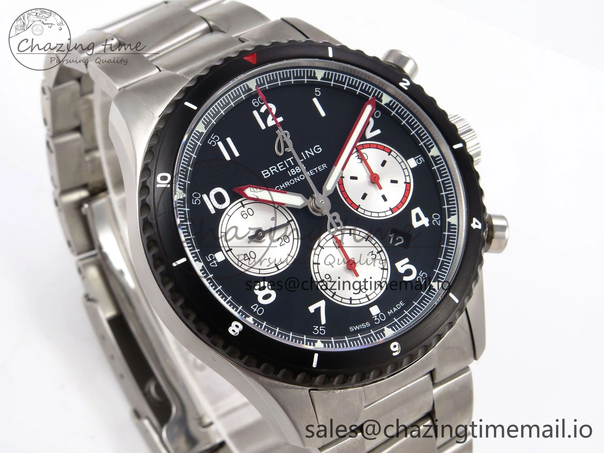 Aviator 8 Chrono SS EF 1:1 Best Edition Black Dial Arabic Bezel on SS Bracelet A Cozy 5498