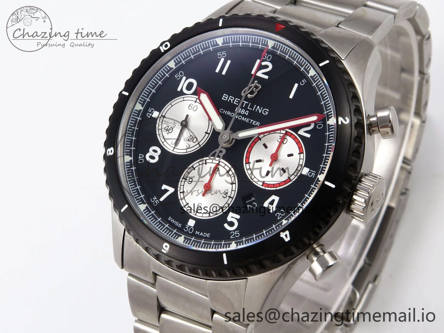 Aviator 8 Chrono SS EF 1:1 Best Edition Black Dial Arabic Bezel on SS Bracelet A Cozy 5498