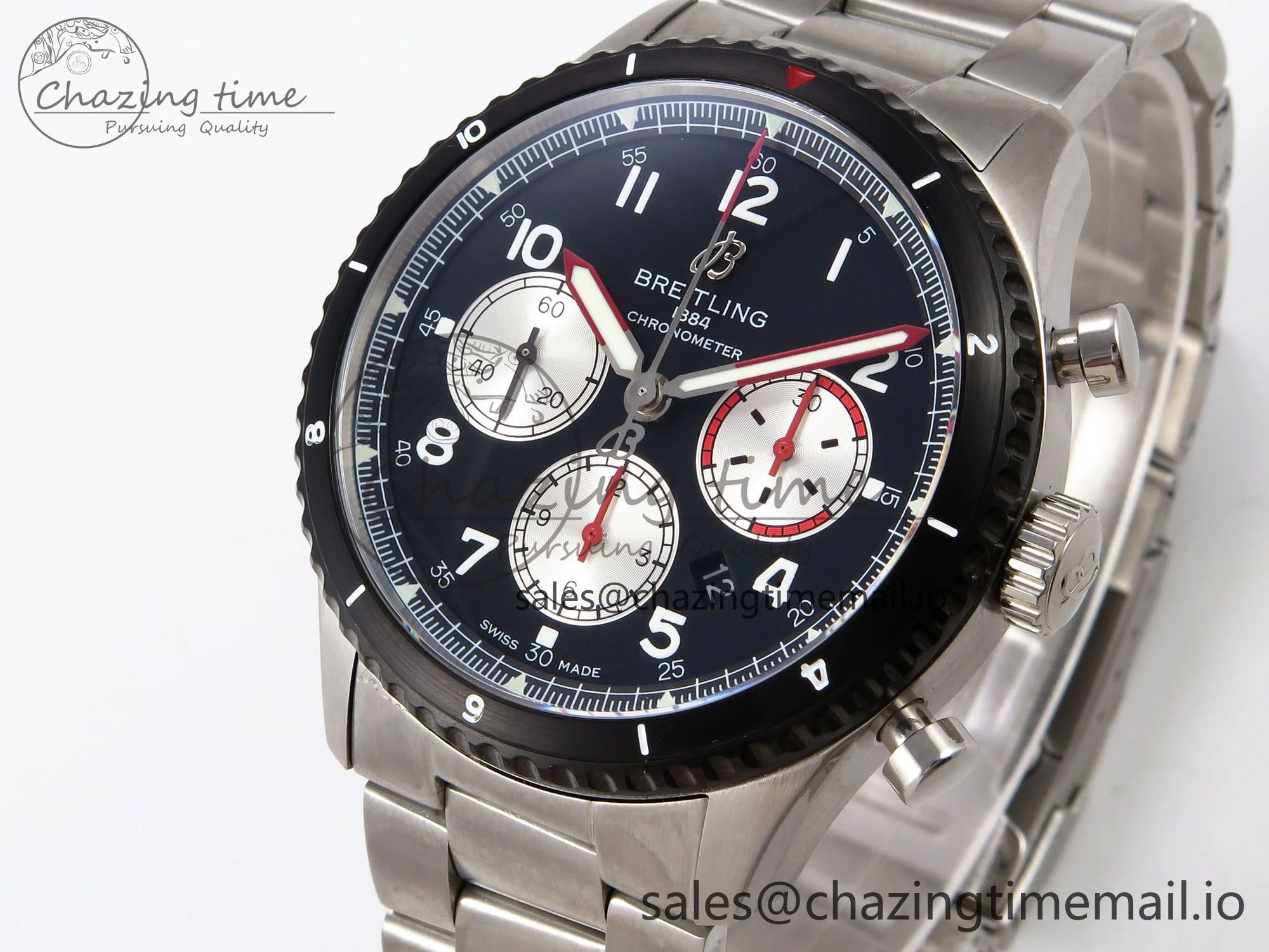 Aviator 8 Chrono SS EF 1:1 Best Edition Black Dial Arabic Bezel on SS Bracelet A Cozy 5498