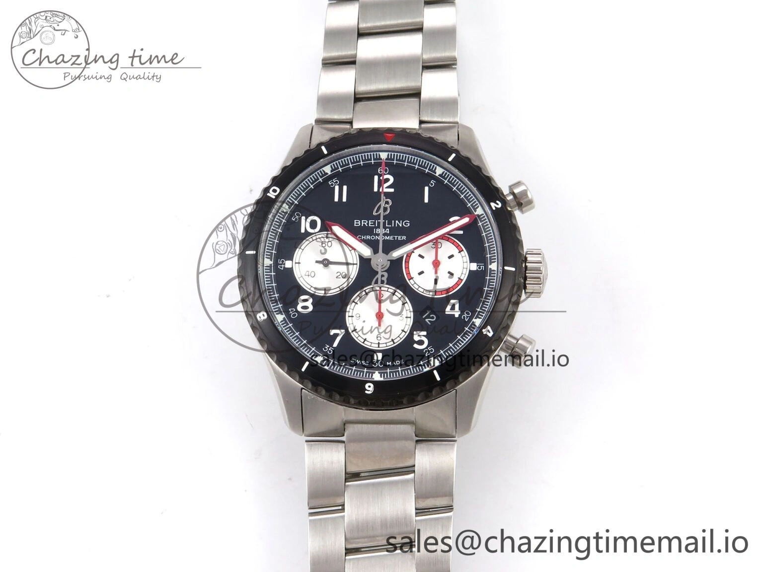 Aviator 8 Chrono SS EF 1:1 Best Edition Black Dial Arabic Bezel on SS Bracelet A Cozy 5498