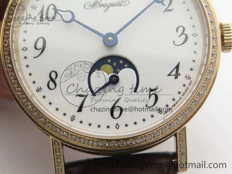 BG 9087BB Moonphase RG 1:1 Best Edition White Dial Diamond Bezel On Brown Leather Strap Cal. TechFriendly 5371