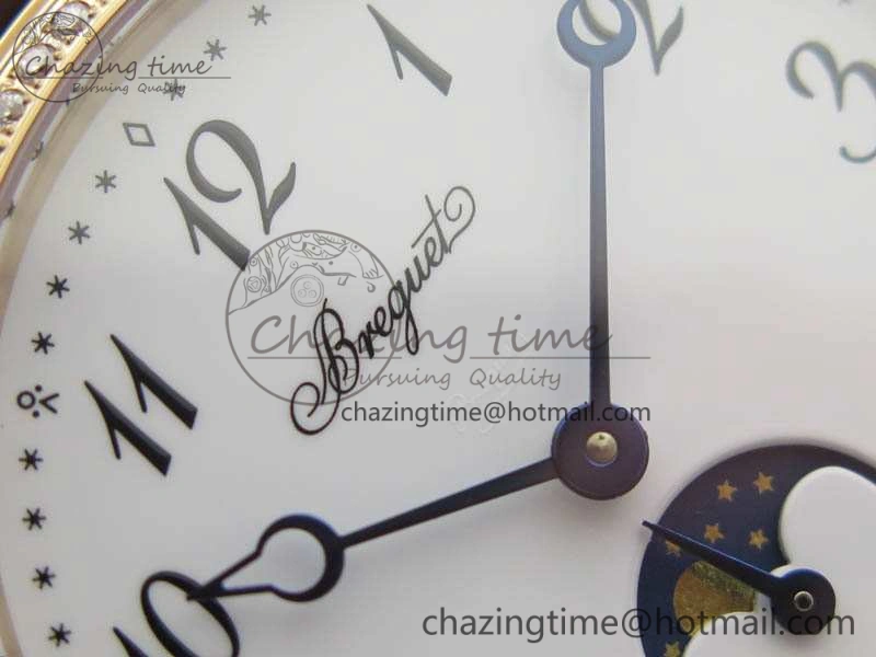 BG 9087BB Moonphase RG 1:1 Best Edition White Dial Diamond Bezel On Brown Leather Strap Cal. TechFriendly 5371