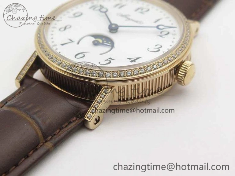 BG 9087BB Moonphase RG 1:1 Best Edition White Dial Diamond Bezel On Brown Leather Strap Cal. TechFriendly 5371