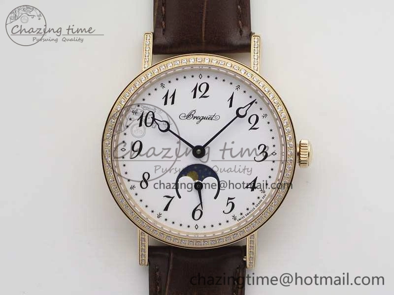 BG 9087BB Moonphase RG 1:1 Best Edition White Dial Diamond Bezel On Brown Leather Strap Cal. TechFriendly 5371