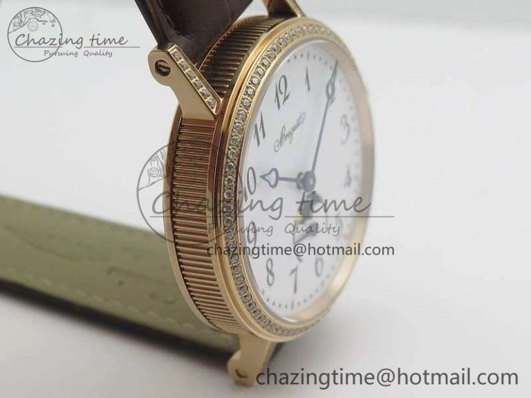 BG 9087BB Moonphase RG 1:1 Best Edition White Dial Diamond Bezel On Brown Leather Strap Cal. TechFriendly 5371