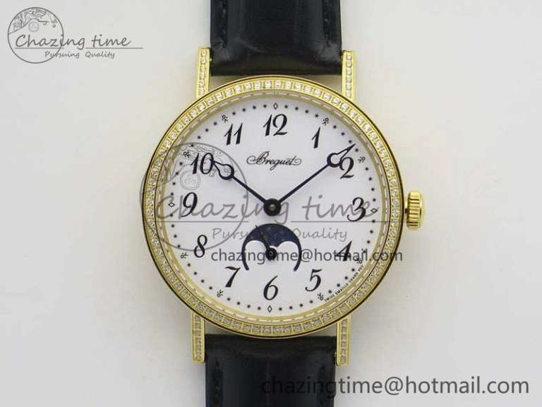 BG 9087BB Moonphase RG 1:1 Best Edition White Dial Diamond Bezel On Brown Leather Strap Cal. TechFriendly 5371
