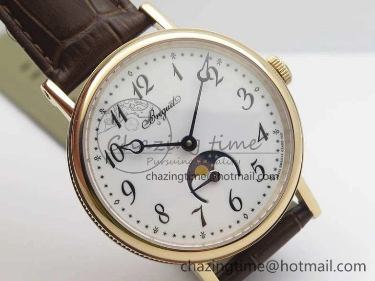 Effortless BG 9087BB Moonphase RG 1:1 Best Edition White Dial On Brown Leather Strap Cal. 5375