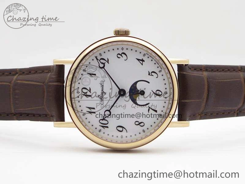 Effortless BG 9087BB Moonphase RG 1:1 Best Edition White Dial On Brown Leather Strap Cal. 5375