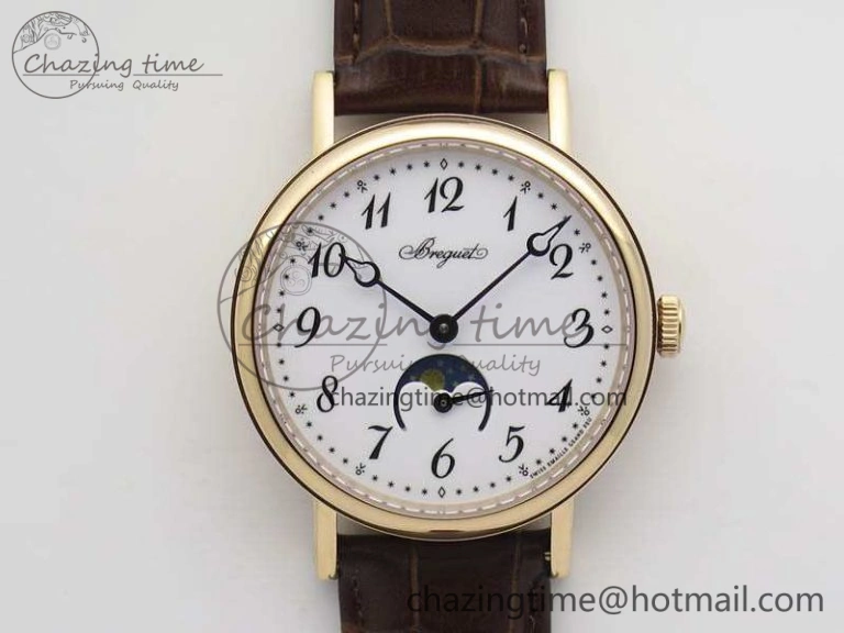 Effortless BG 9087BB Moonphase RG 1:1 Best Edition White Dial On Brown Leather Strap Cal. 5375