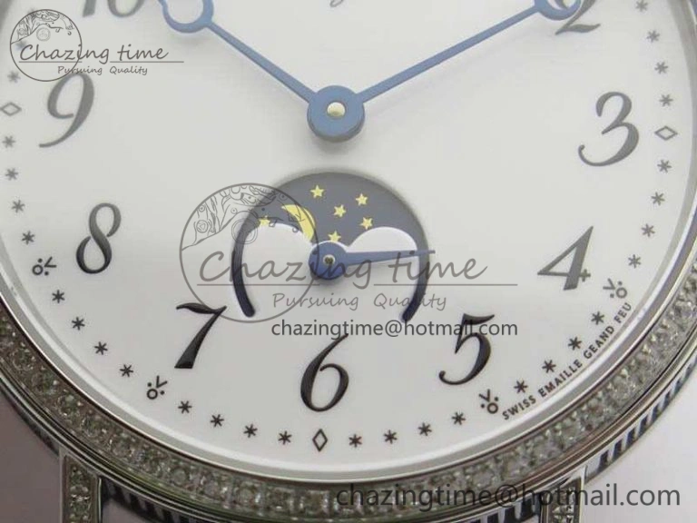 BestValue BG 9087BB Moonphase SS 1:1 Best Edition White Dial Diamond Bezel On Black Leather Strap Cal. 5367