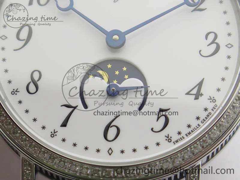 BestValue BG 9087BB Moonphase SS 1:1 Best Edition White Dial Diamond Bezel On Black Leather Strap Cal. 5367