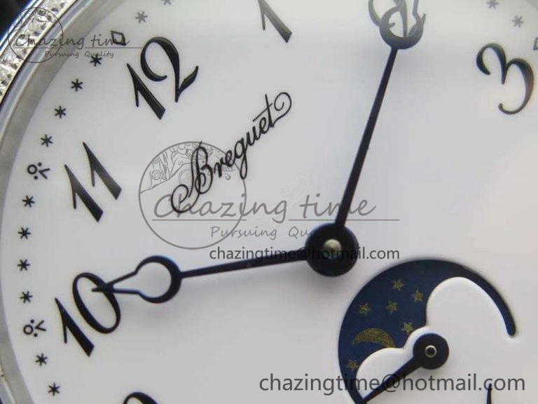 BestValue BG 9087BB Moonphase SS 1:1 Best Edition White Dial Diamond Bezel On Black Leather Strap Cal. 5367