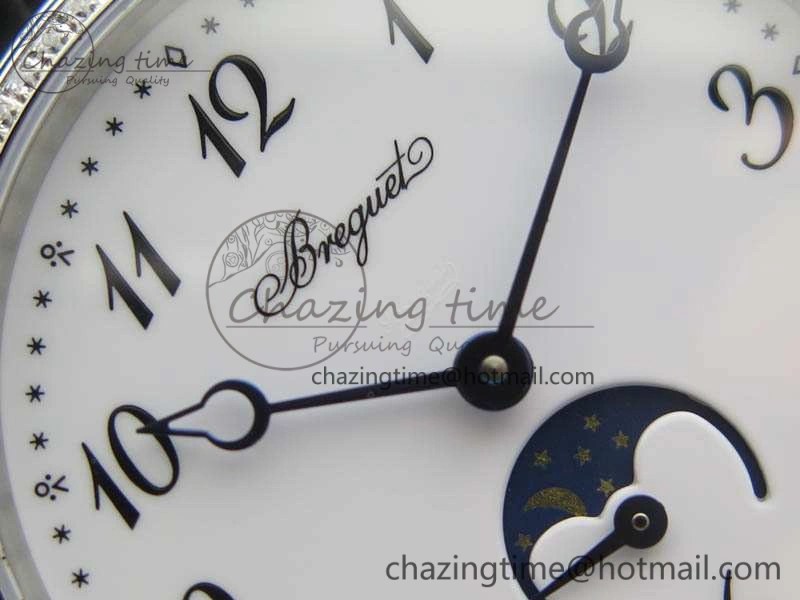 BestValue BG 9087BB Moonphase SS 1:1 Best Edition White Dial Diamond Bezel On Black Leather Strap Cal. 5367