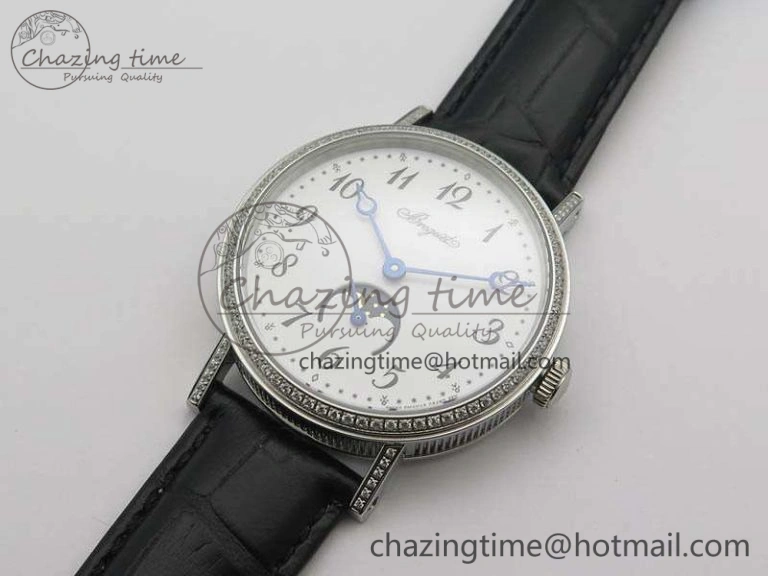 BestValue BG 9087BB Moonphase SS 1:1 Best Edition White Dial Diamond Bezel On Black Leather Strap Cal. 5367