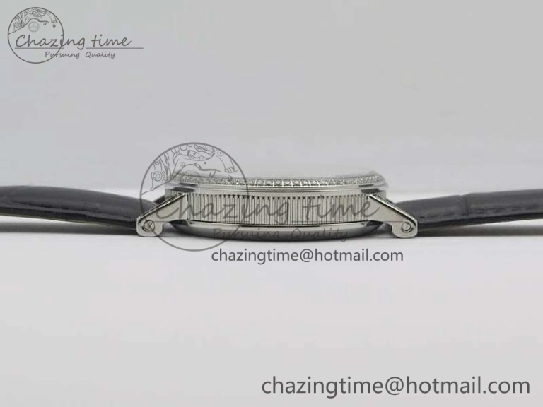 BestValue BG 9087BB Moonphase SS 1:1 Best Edition White Dial Diamond Bezel On Black Leather Strap Cal. 5367