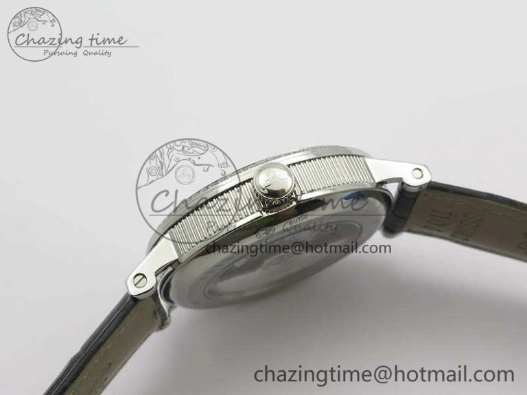 BestValue BG 9087BB Moonphase SS 1:1 Best Edition White Dial Diamond Bezel On Black Leather Strap Cal. 5367