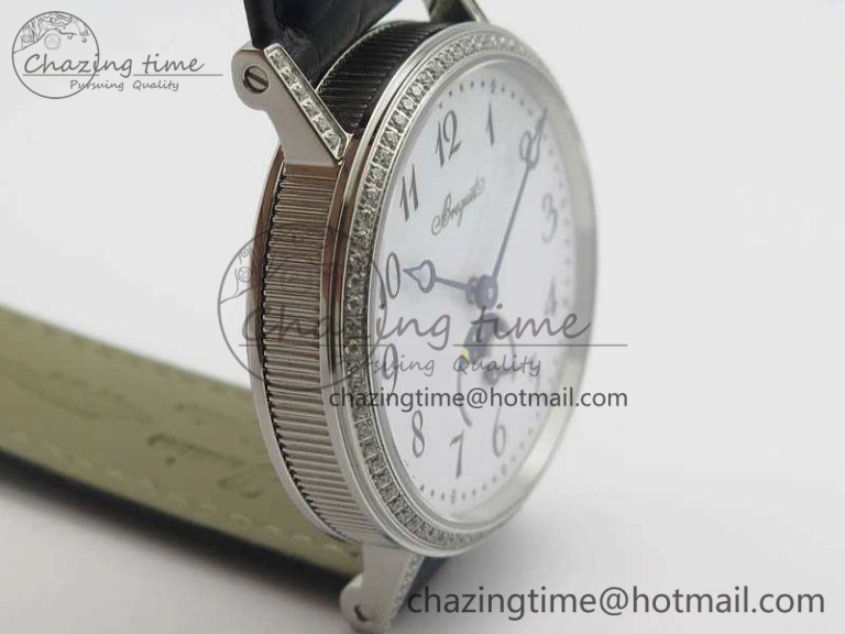 BestValue BG 9087BB Moonphase SS 1:1 Best Edition White Dial Diamond Bezel On Black Leather Strap Cal. 5367