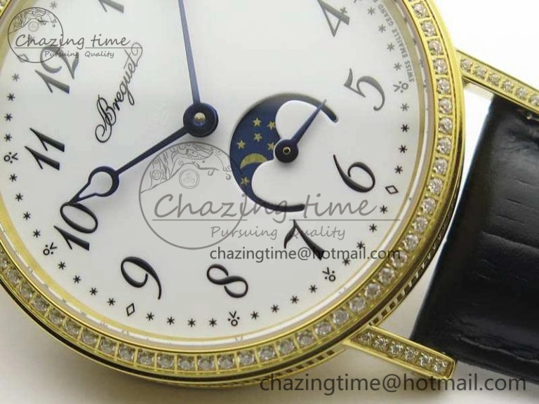 BG 9087BB Moonphase YG 1:1 Best Edition White Dial Diamond Bezel On Black Leather Strap Cal. GoAnywhere 5369