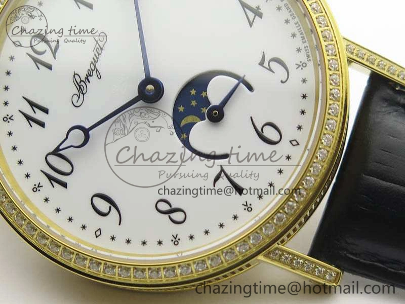 BG 9087BB Moonphase YG 1:1 Best Edition White Dial Diamond Bezel On Black Leather Strap Cal. GoAnywhere 5369
