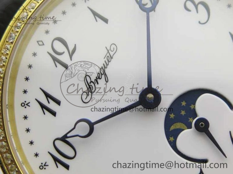 BG 9087BB Moonphase YG 1:1 Best Edition White Dial Diamond Bezel On Black Leather Strap Cal. GoAnywhere 5369