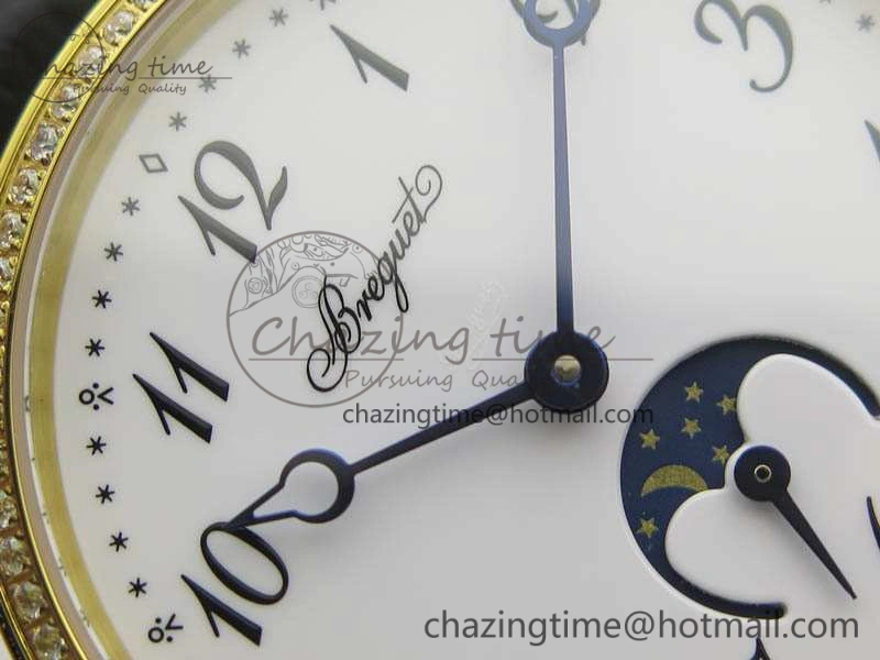 BG 9087BB Moonphase YG 1:1 Best Edition White Dial Diamond Bezel On Black Leather Strap Cal. GoAnywhere 5369