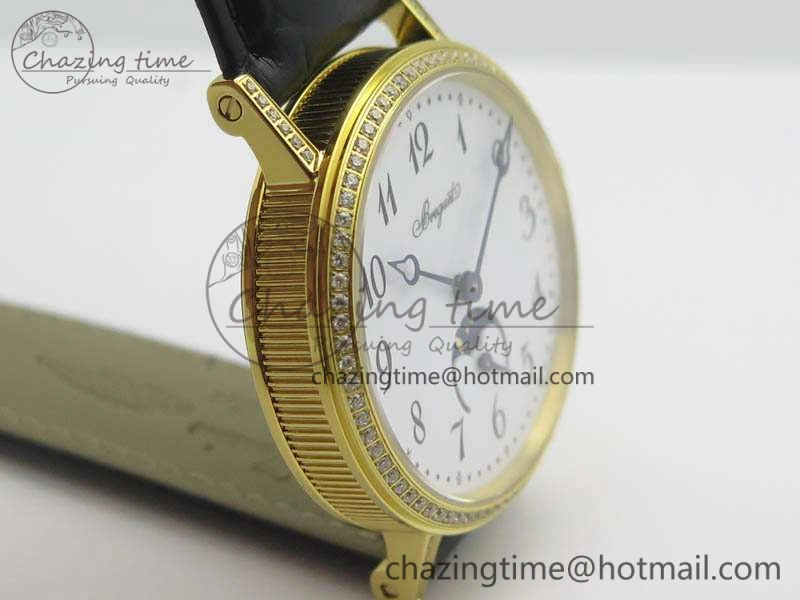 BG 9087BB Moonphase YG 1:1 Best Edition White Dial Diamond Bezel On Black Leather Strap Cal. GoAnywhere 5369