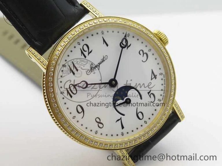 BG 9087BB Moonphase YG 1:1 Best Edition White Dial Diamond Bezel On Black Leather Strap Cal. GoAnywhere 5369