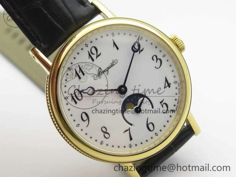 BG 9087BB Moonphase YG 1:1 Best Edition White Dial On Black Leather Strap Cal. Premium 5370
