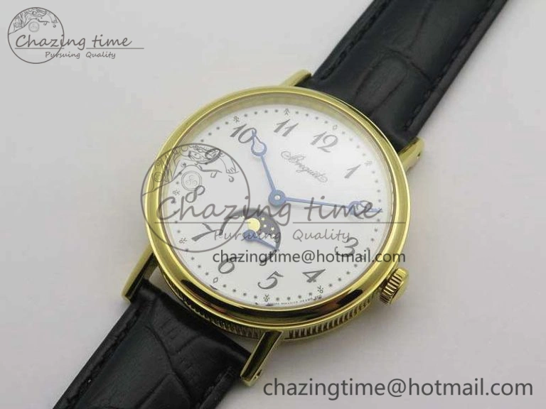 BG 9087BB Moonphase YG 1:1 Best Edition White Dial On Black Leather Strap Cal. Premium 5370
