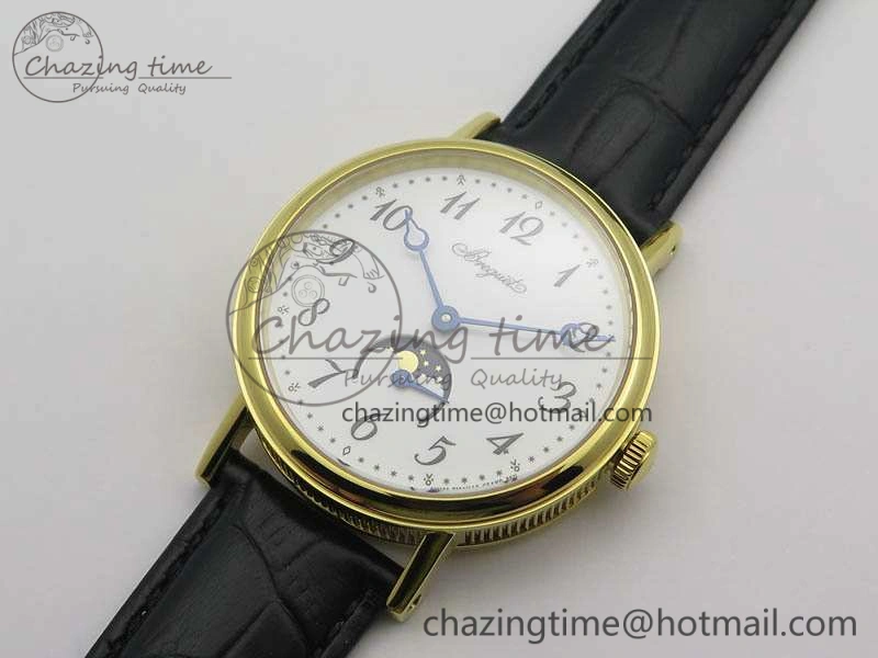 BG 9087BB Moonphase YG 1:1 Best Edition White Dial On Black Leather Strap Cal. Premium 5370