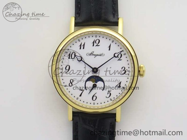 BG 9087BB Moonphase YG 1:1 Best Edition White Dial On Black Leather Strap Cal. Premium 5370