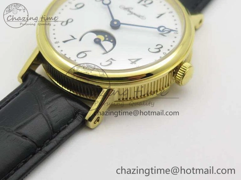 BG 9087BB Moonphase YG 1:1 Best Edition White Dial On Black Leather Strap Cal. Premium 5370