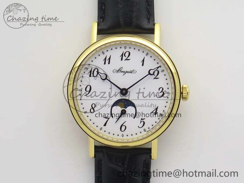 BG 9087BB Moonphase YG 1:1 Best Edition White Dial On Black Leather Strap Cal. Premium 5370