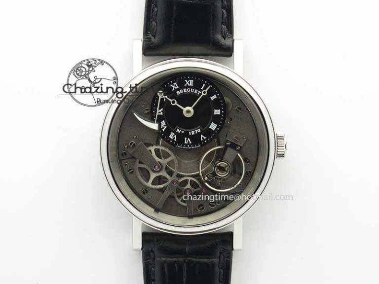 BG Tourbillon SS Best Edition Black Dial On Black Leather Strap A23J Durable 5373