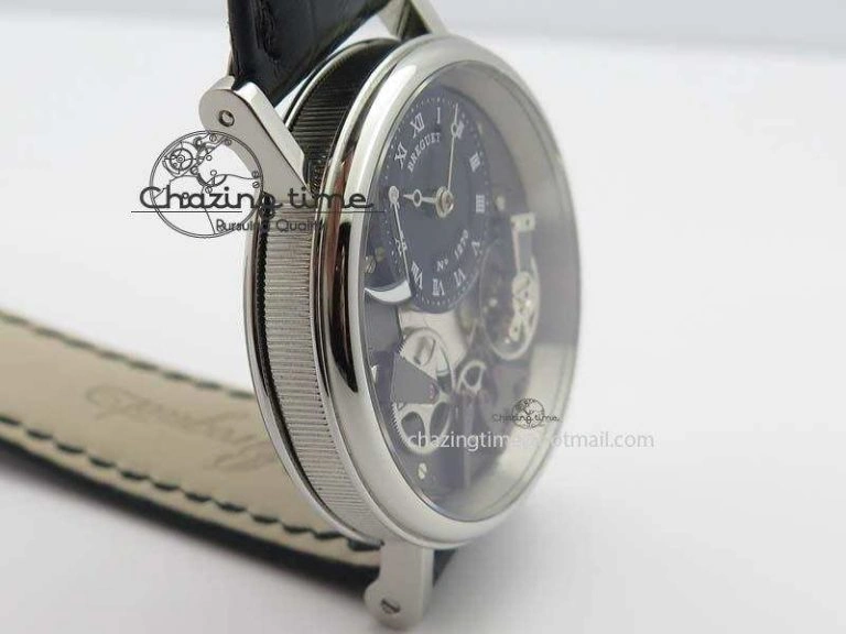 BG Tourbillon SS Best Edition Black Dial On Black Leather Strap A23J Durable 5373