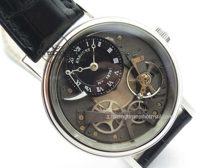 BG Tourbillon SS Best Edition Black Dial On Black Leather Strap A23J Durable 5373