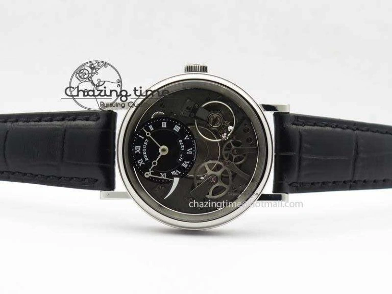 BG Tourbillon SS Best Edition Black Dial On Black Leather Strap A23J Durable 5373