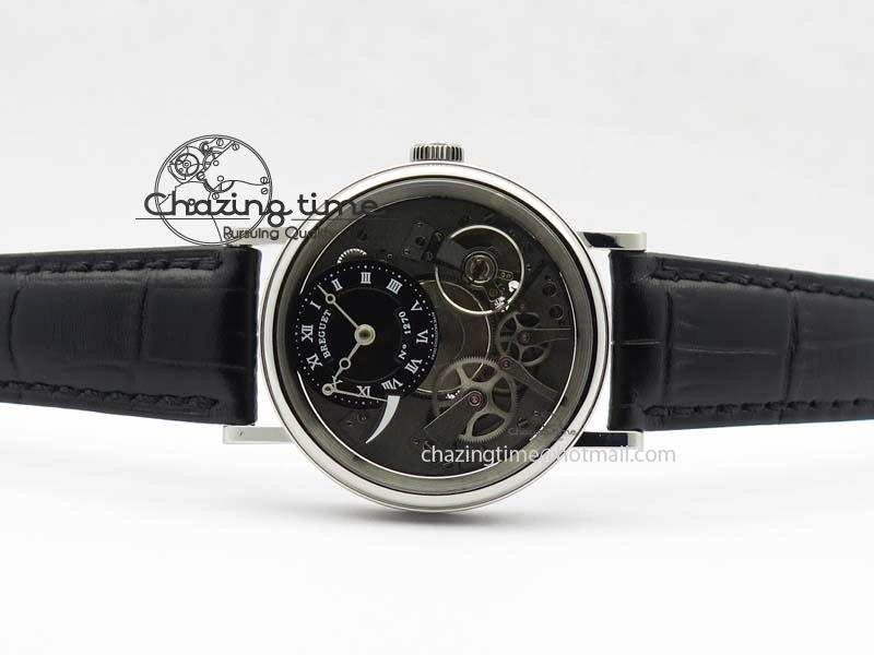 BG Tourbillon SS Best Edition Black Dial On Black Leather Strap A23J Durable 5373