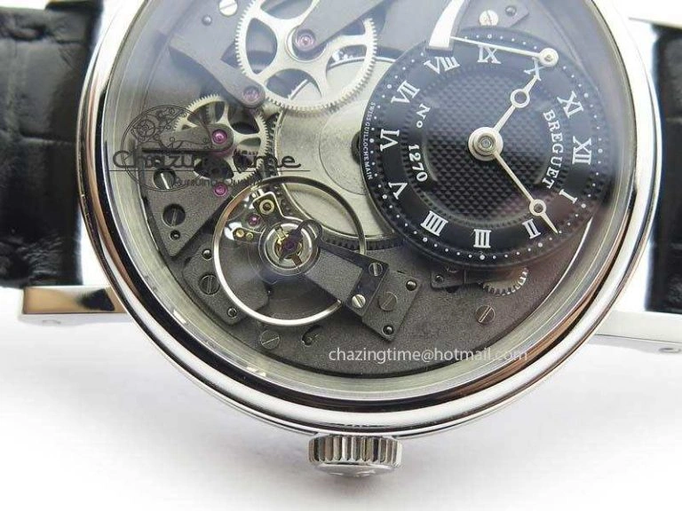 BG Tourbillon SS Best Edition Black Dial On Black Leather Strap A23J Durable 5373