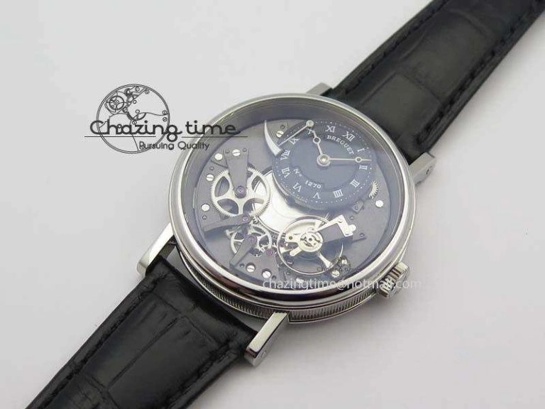 BG Tourbillon SS Best Edition Black Dial On Black Leather Strap A23J Durable 5373
