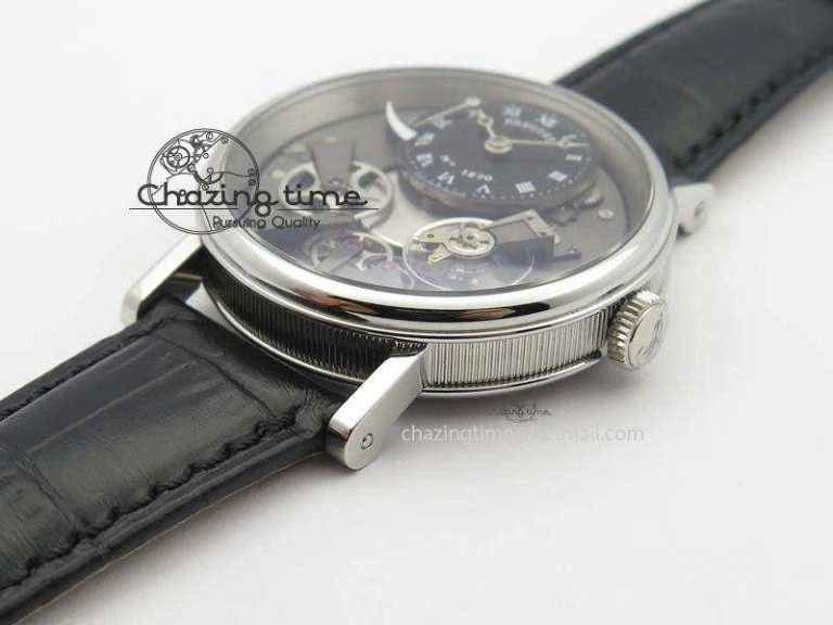 BG Tourbillon SS Best Edition Black Dial On Black Leather Strap A23J Durable 5373