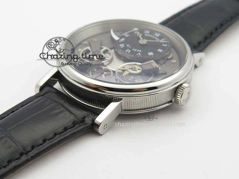 BG Tourbillon SS Best Edition Black Dial On Black Leather Strap A23J Durable 5373