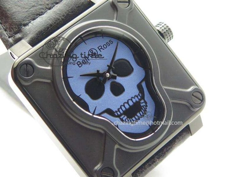 BR 01-92 Airborne Skull PVD Blue Dial On Black Leather Strap MIYOTA 9015 (Free Rubber Strap) Refined 5239