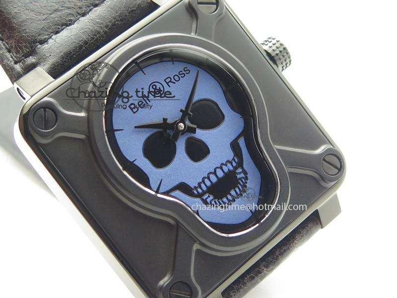 BR 01-92 Airborne Skull PVD Blue Dial On Black Leather Strap MIYOTA 9015 (Free Rubber Strap) Refined 5239