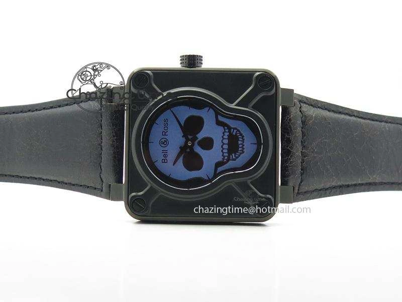 BR 01-92 Airborne Skull PVD Blue Dial On Black Leather Strap MIYOTA 9015 (Free Rubber Strap) Refined 5239
